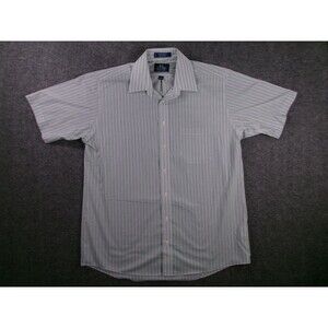 Stafford Shirt Mens 16.5 Green Blue Striped Wrinkle Free Classic Office Causal